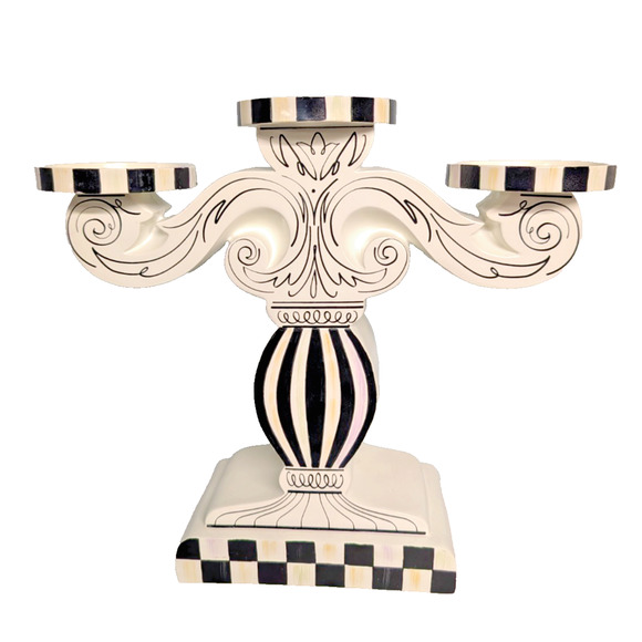 Mackenzie Childs Doodles Candelabra Pillar Candle Holder, Retired Collectible - Picture 2 of 4
